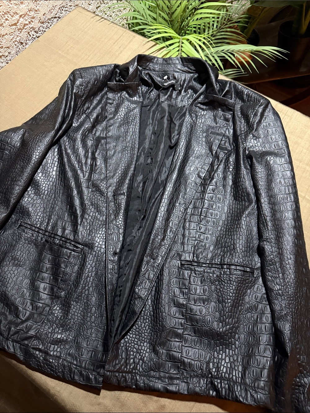 🍒EXTRA 50% OFF🍒  Black Faux Croc Leather Blazer